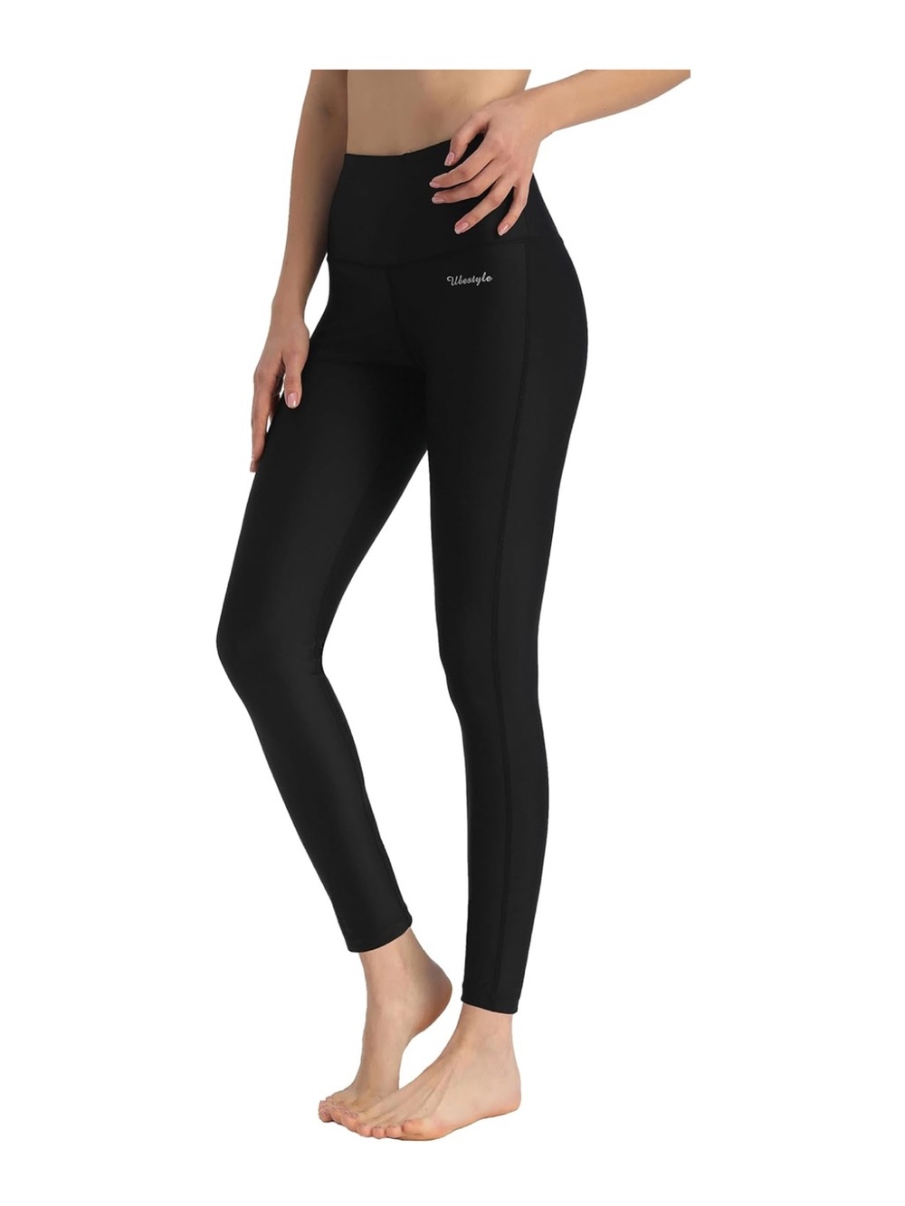 UPF 50+ High-Waist Black Swim Leggings